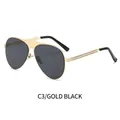 Retro aviator sunglasses with gold metal frame and dark grey lenses for men - Gold Frame Black Grey