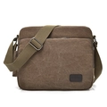 Dark brown canvas messenger bag with adjustable shoulder strap and large front zip pocket - Brown