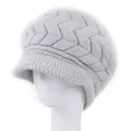 Gorra de punto grueso gris claro con forro polar cálido y doble capa para el invierno - Talla única / Estilo Doble Flecha / Gris