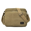 Large military green canvas crossbody bag for men with adjustable strap and metal hardware - Khaki