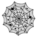 Detail van zwart kant tafelkleed met spinnenweb en sterren voor Halloween decor - 102cm / Zwart