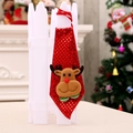 Sparkly red sequin Christmas tie for kids with a cute plush 3D reindeer and green bow - Regular - Reindeer