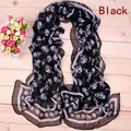 Lunga sciarpa in chiffon nero con teschi bianchi stampati per stile punk di Halloween - Stampa Teschio / Nero