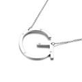 Polished silver letter G necklace with five round crystals on a fine link chain - Letter G (KN27456-K)