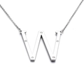 Polished titanium steel necklace featuring a crystal-encrusted letter W pendant in silver - Letter W (KN27472-K)