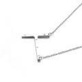 Polished silver-colored letter T pendant necklace with sparkling cubic zirconia inlay - Letter T (KN27469-K)