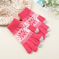 Winter rose red knitted touch screen gloves with white snowflake pattern for women - One Size / Watermelon Red