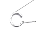 Polished silver letter C pendant necklace with sparkling cubic zirconia on thin steel chain - Letter C (KN27452-K)