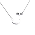 Polished silver stainless steel necklace featuring a crystal-inlaid letter J pendant - Letter J (KN27459-K)