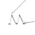 Polished silver M-letter pendant necklace with sparkling diamonds on a sleek steel chain - Letter M (KN27462-K)