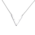 Polished silver V-shaped letter pendant necklace with six inset clear zircons - Letter V (KN27471-K)