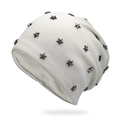 White knit slouchy beanie featuring metallic star studs and centered sparkly rhinestones - 56-60cm / Off White