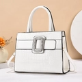 White crocodile pattern handbag for women with sparkling diamond buckle and top handle - White