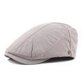 Light gray cotton flat cap with white stitching and vintage side metal logo - Adjustable / Gray