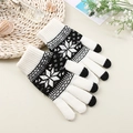 Winter black and white snowflake knitted gloves with touchscreen function for women - One Size / White