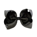 Black polyester bow hair clip with golden sparkles and shimmering metallic thread detail - Black