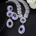 Set gioielli da sposa in rame con pietre blu zaffiro e zirconi cubici - Oro Bianco Zircone Blu