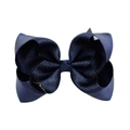 Navy blue polyester fabric hair bow with golden glitter finish on a white background - Dark Blue