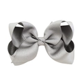Single large silver polyester satin bow hair clip for girls with glossy finish - Gray