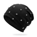 Schwarze Strickmütze mit silbernen Strass-Sternen für einen trendigen Hip-Hop-Style - 56-60cm / Schwarz