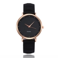 Slim candy color silicone watch with rose gold case and minimalist black quartz dial - Black