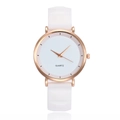 Slim rose gold quartz watch with white silicone strap and minimalist white dial - White