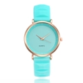 Slim cyan candy color silicone watch with rose gold case and minimalist quartz dial - Mint Green