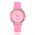 Minimalist pink silicone watch with rose gold case and textured strap for women - Pink