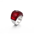 Modern oversized stainless steel ring with multifaceted red resin gemstone - US 6 / Steel Red (KR31893-K)
