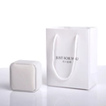 Detailed set of minimalist white velvet jewelry box and matching paper gift bag with handles - White Gift Bag