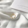 Elegant gold S925 sterling silver beaded open ring with a white pearl on silk fabric - Pearl Style Ring (K284)
