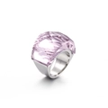 Polished stainless steel ring featuring a large faceted light pink glass gemstone - Steel Pink (KR31898-K)