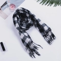 Classic black and white checkered scarf with tassel edges on a white background - 30*145cm / Black White Grid