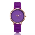 Minimalist ultra-thin purple silicone watch with rose gold metal case and quartz dial - Purple