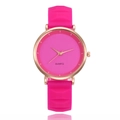 Slim rose red silicone watch with quartz movement and textured geometric diamond strap - Rose Red