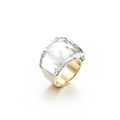 Minimalist gold stainless steel ring featuring a large faceted clear crystal stone - Gold White (KR31891-K)