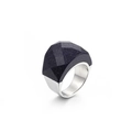 Polished silver ring featuring multifaceted dark blue starstone with sparkling effect - Steel Sand Purple (KR41677-K)