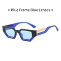 Fashion geometric small frame sunglasses with blue frame and blue lenses for men and women - Blue Frame / Blue Lens