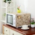 Linen microwave dust cover in beige with vintage floral pattern and side storage pockets - Microwave Style / Grey Dandelion