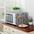 Linen microwave dust cover with navy blue retro patterns and white fringe tassels - Universal Microwave / Blue and White Porcelain