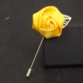 Elegant yellow ribbon rose brooch with gold leaves and long needle pin for outfits - Gold
