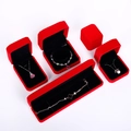 Red velvet jewelry boxes set with black lining for rings necklaces and bracelets display - Red