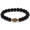 Bracciale di pietre laviche e occhio di tigre con ciondolo malocchio placcato in oro - Pietra Nera Lucida Oro