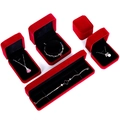 Top view of premium red velvet jewelry box set with necklace and ring displays - Burgundy