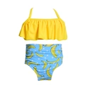 Zweiteiliger Mädchen-Badeanzug mit gelbem Rüschentop und Bananenmuster-Hose - 152 / Gelbe Banane