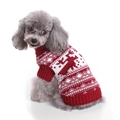 Winter striped dog sweater with festive snowflake and deer patterns in red and white knit - Red White Deer Snowflake