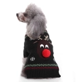 Black Christmas dog sweater featuring a reindeer pattern with a 3D red pompom nose - Black Reindeer