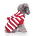 Red and white striped knit dog sweater with a pom-pom hood on a toy poodle - Red White Striped Hooded