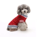 Red cable knit dog sweater with blue and white striped trim for small pets - Red Twisted