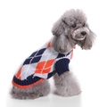 Dog knit sweater featuring blue and orange argyle pattern for winter warmth - Blue Argyle Jacquard